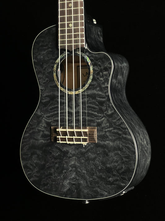 Lanikai Quilted Maple Black Cutaway Concert Ukulele with Fishman Kula Preamp - New