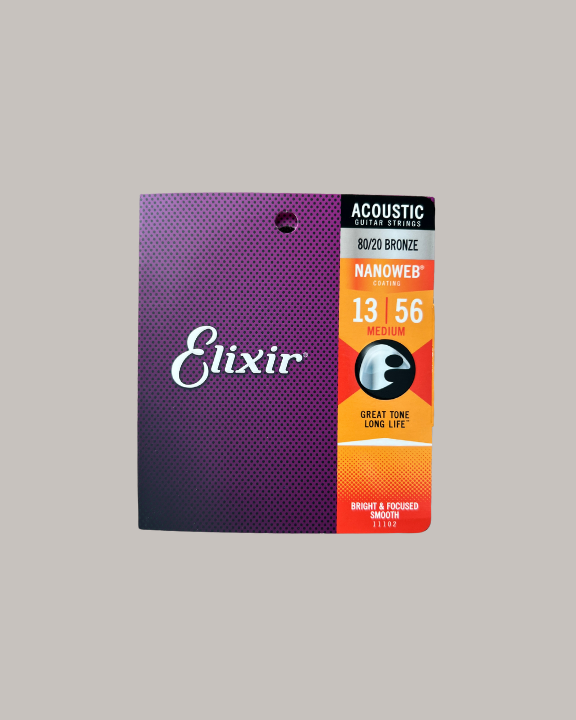 Elixir Strings 80/20 Bronze Acoustic Strings w NANOWEB Coating - 13/56 Medium